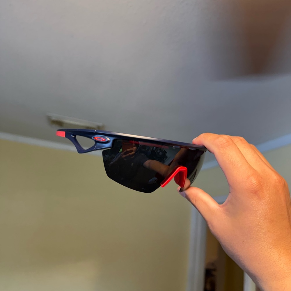 Sport Half-Rim Sunglasses in Navy Blue with Red Accents Oakley Oakleys
